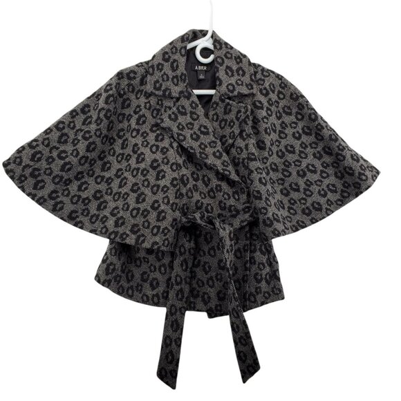 A. Byer Jacket Women's Batwing Sleeve Belted Parka Animal Print Gray Black Small - Picture 1 of 12